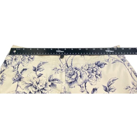 TALBOTS Denim Skirt Knee Length Zip Button Casual Floral Sz 6 Gray Beige 28-8 - Picture 4 of 6